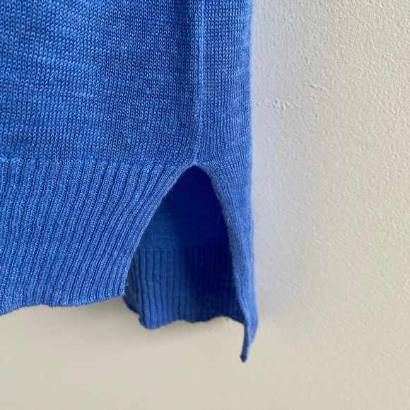 Eileen Fisher Blue Linen High-Low Short Sleeve Sweater Size Petite Medium - Picture 5 of 10